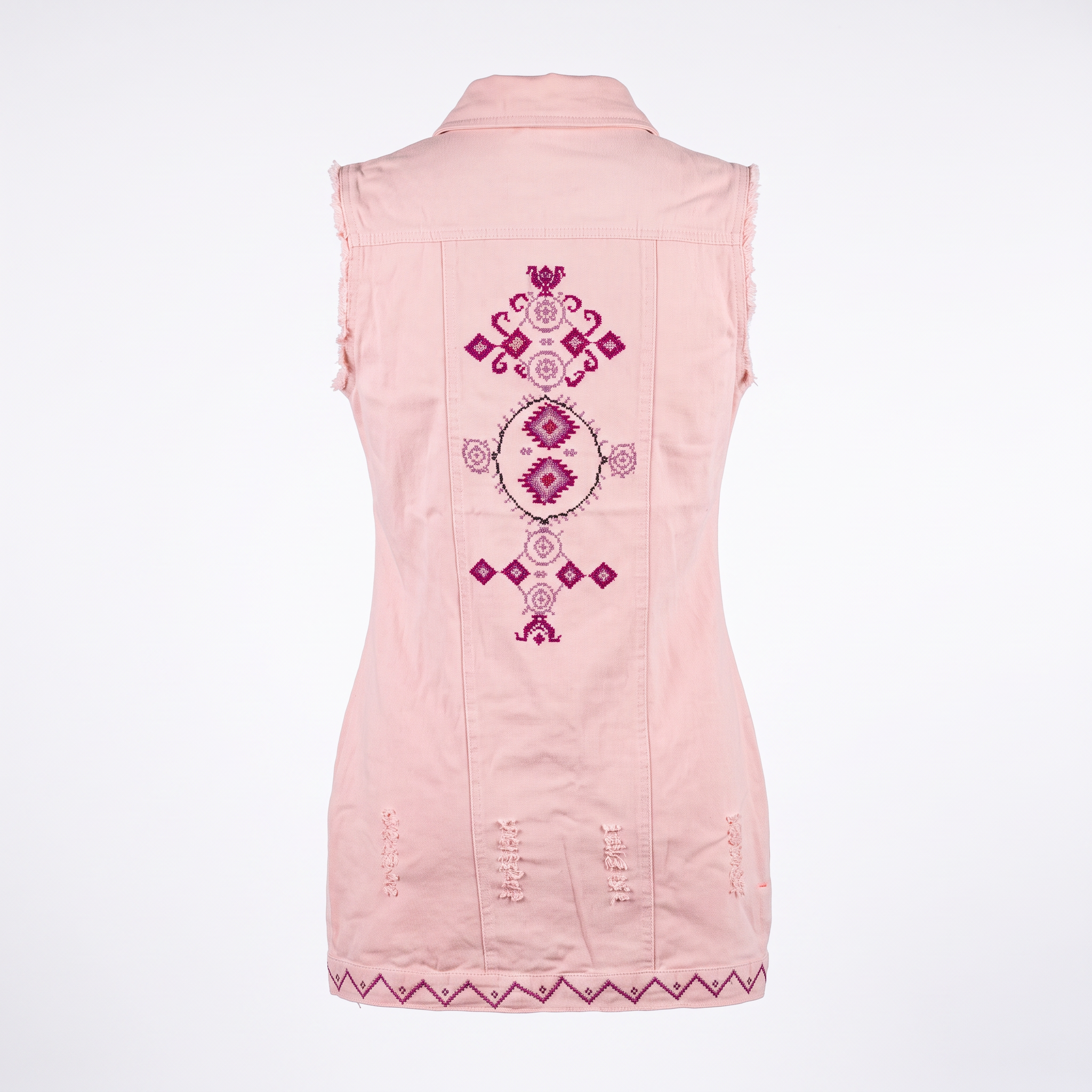 Pink Heritage Hand-Embroidered Denim Vest - Image 2