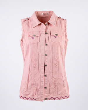 Pink Heritage Hand-Embroidered Denim Vest