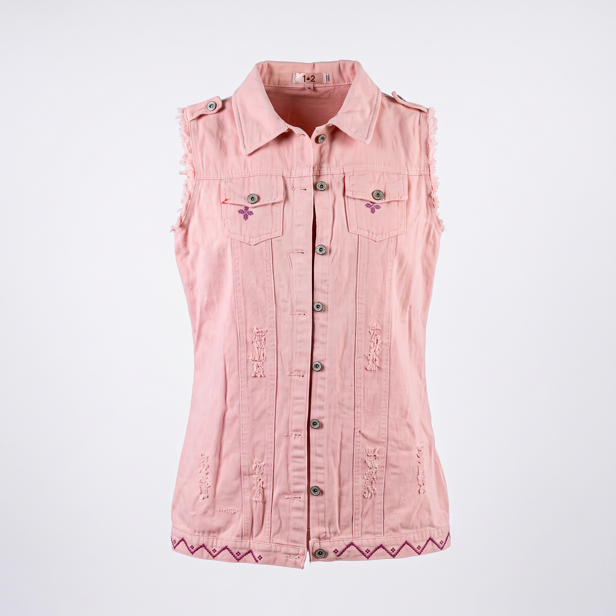 Pink Heritage Hand-Embroidered Denim Vest