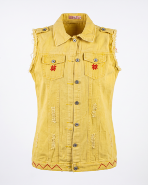 Yellow Heritage Hand-Embroidered Denim Vest