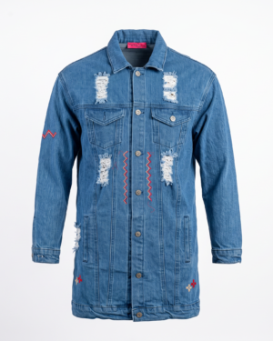 Long Hand-Embroidered Denim Jacket