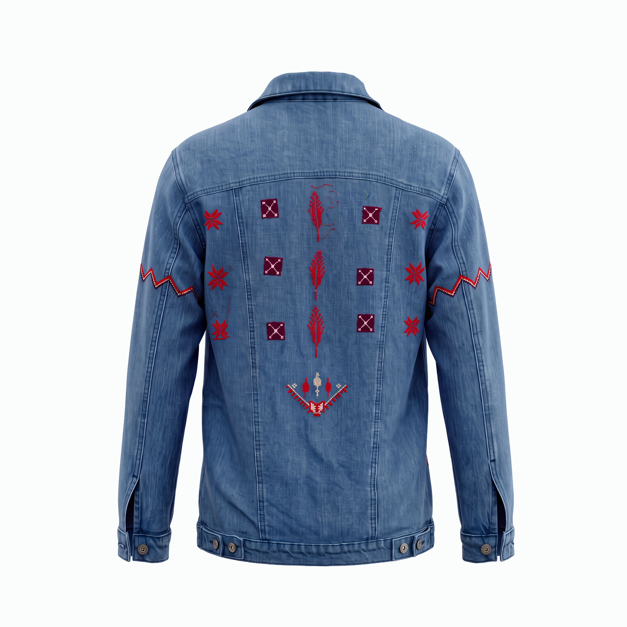 Long Hand-Embroidered Denim Jacket - Image 2