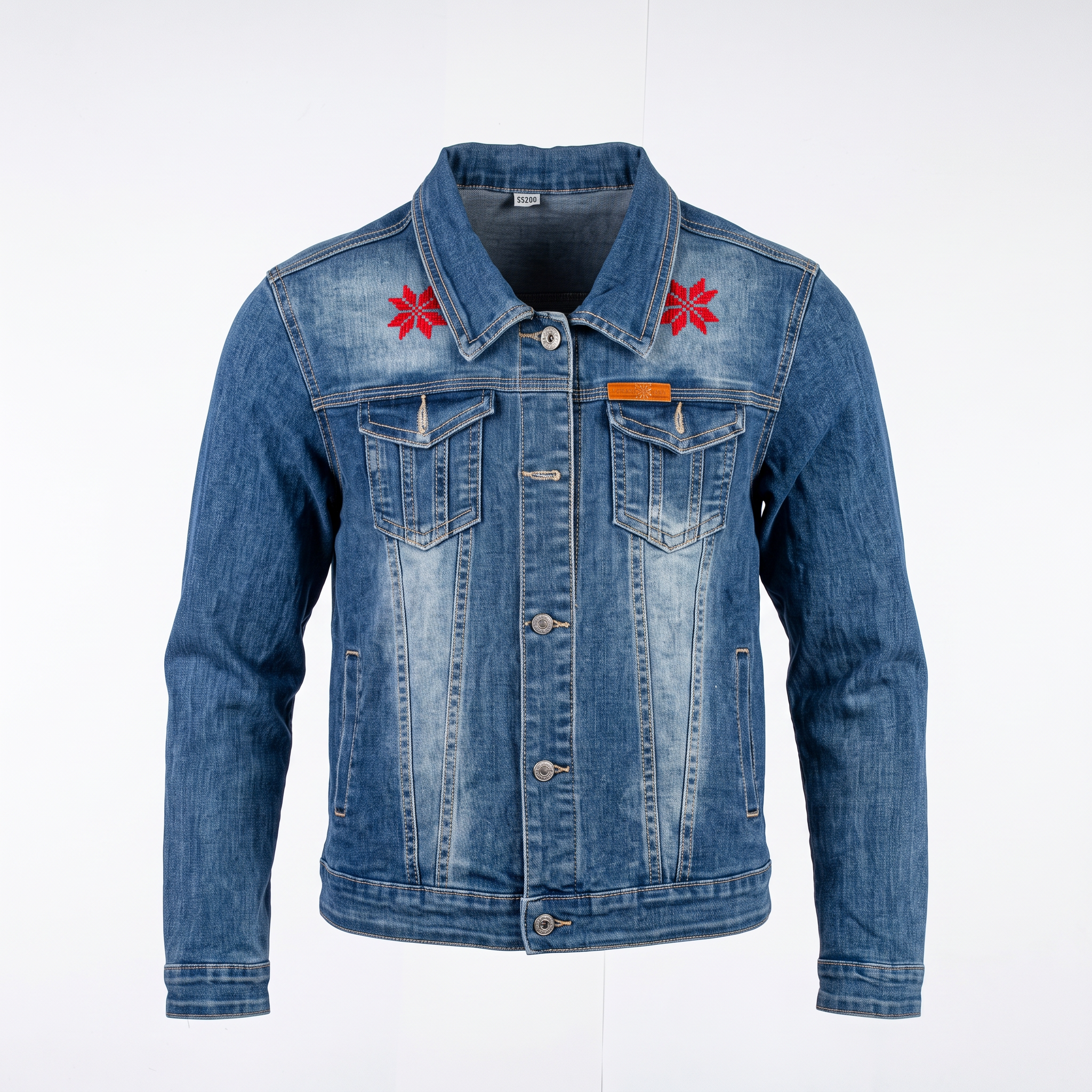 Short Hand-Embroidered Denim Jacket