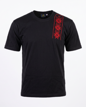 Red Shoulder Hand-Embroidered Cotton T-Shirt